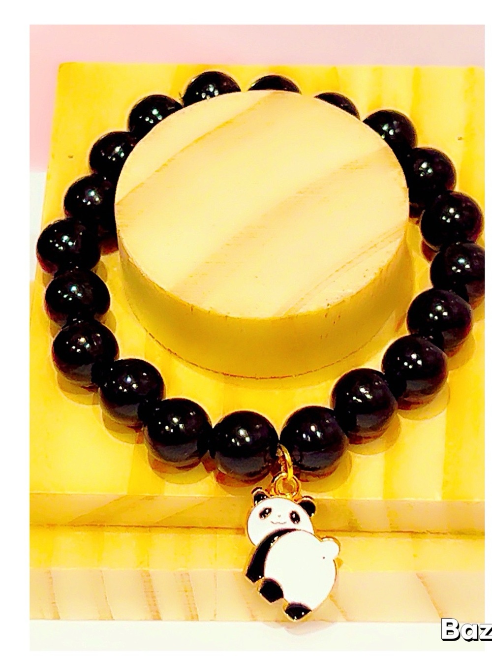 Black Beaded Bracelet with Panda Charm - Unbranded